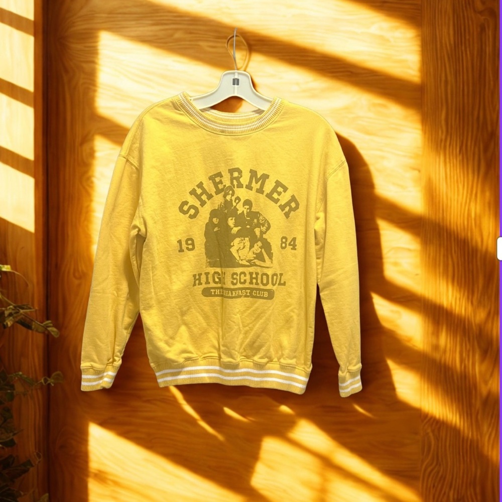 Nostalgic Shermer High School Yellow Crewneck Sweatshirt with a 80’s vibe